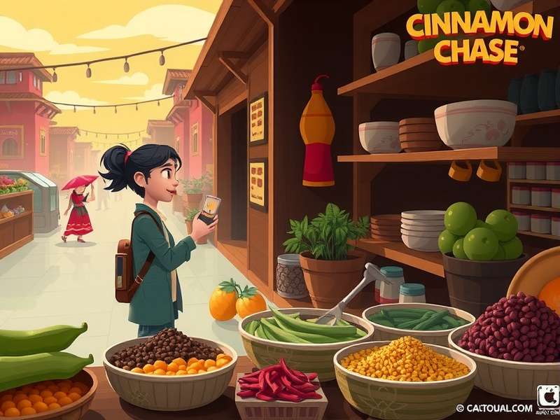 Concept art for Cinnamon Chase AR mode featuring a player collecting virtual spices in a real market